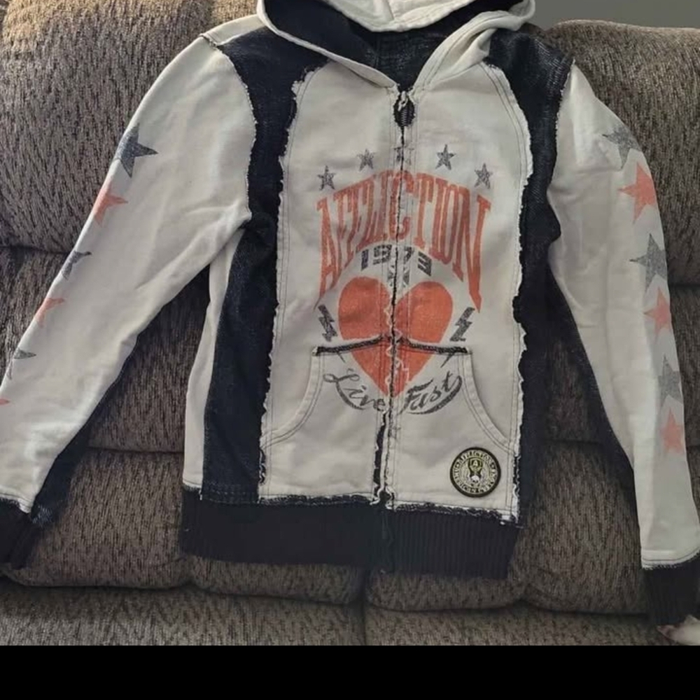 Affliction Zip-Up Hoodie White,black And Orange